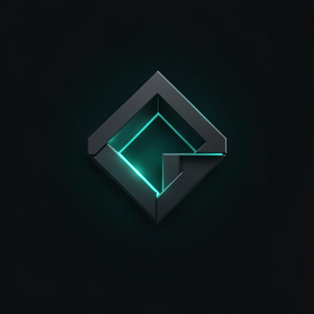 Dark abstract geometric logo mark with a glowing teal accent, representing precision engineering and power tool innovation