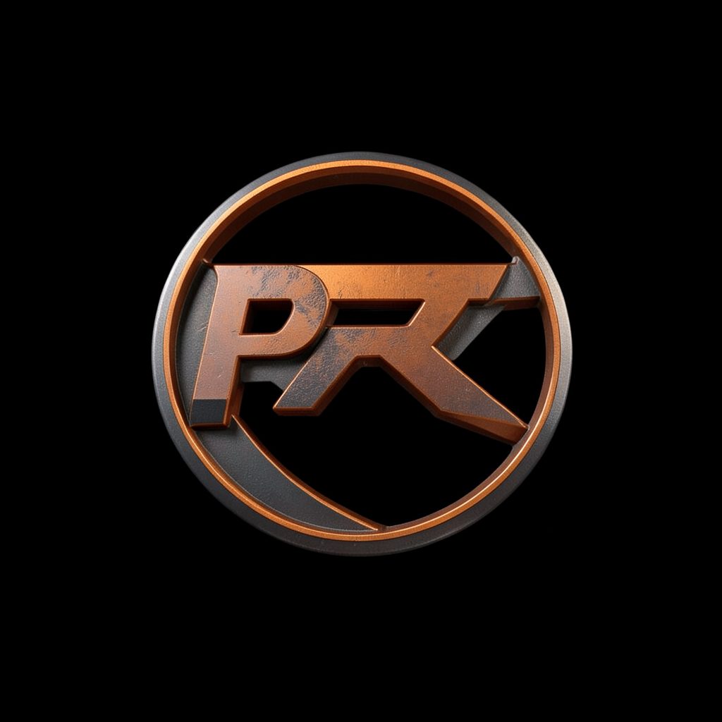 Dark metallic orange and charcoal grey power tool brand emblem on black background
