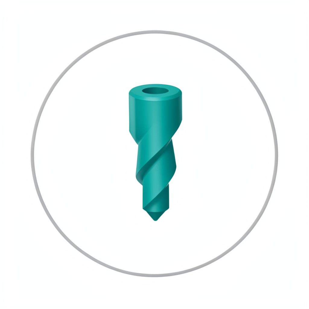 Small circular icon of a drill bit in teal, representing precision drilling systems