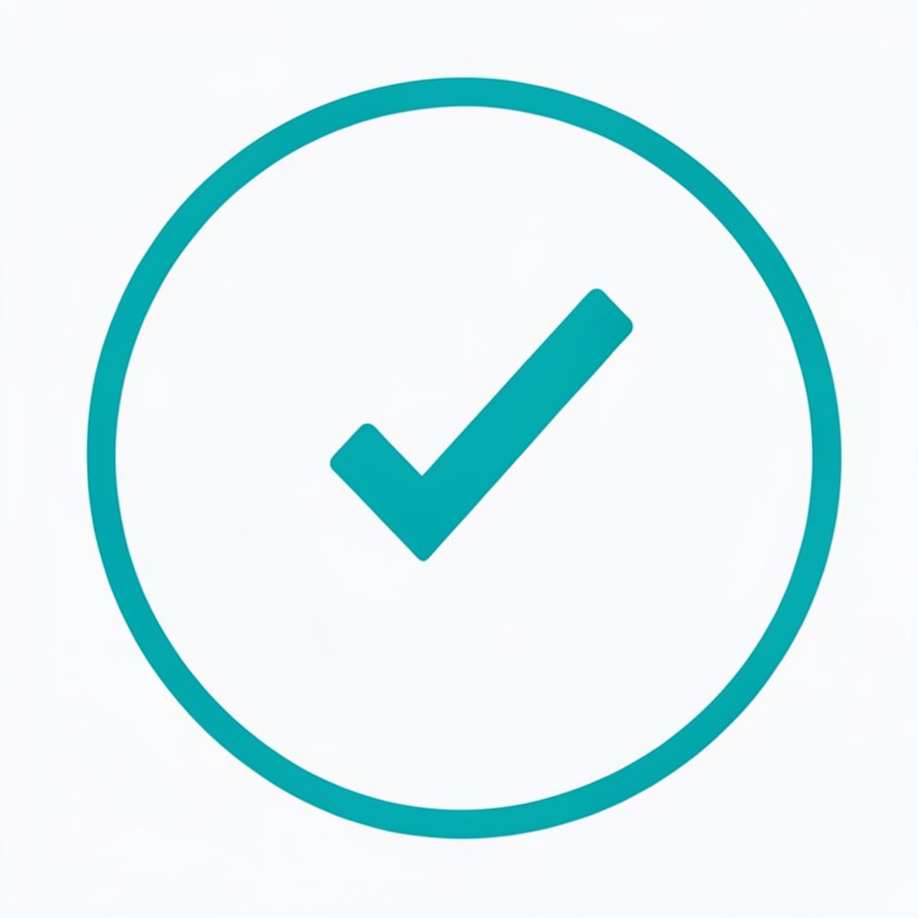 Small teal checkmark icon in a circle